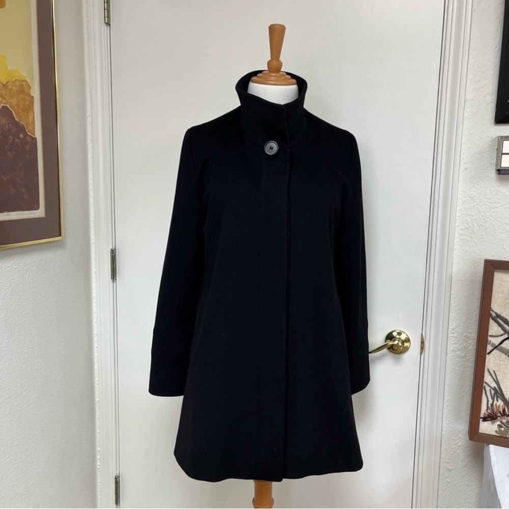 Classic Black Single-Button Pea Coat with Stand Collar